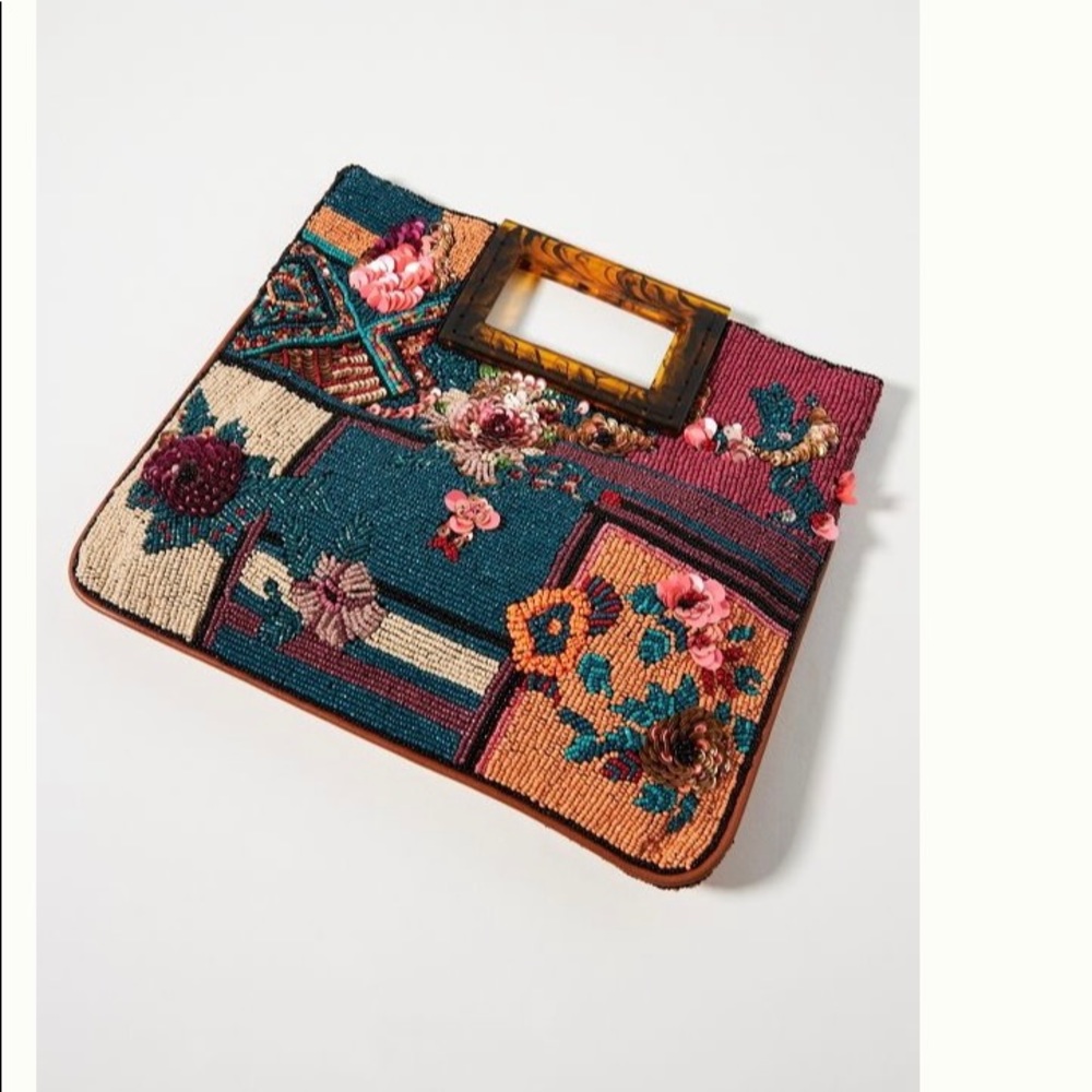 Anthropologie embellished patchwork clutch